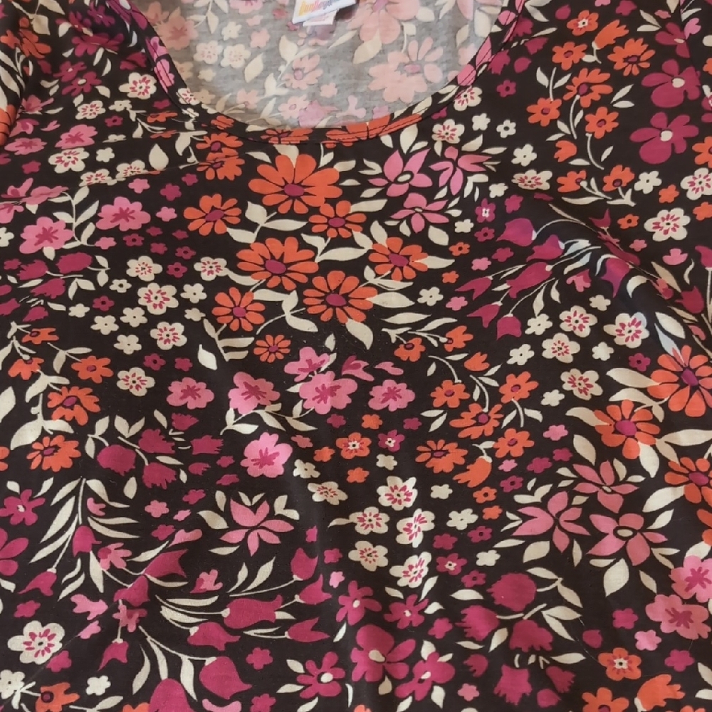 LuLaRoe Floral Blouse - Pink, Peach and Brown